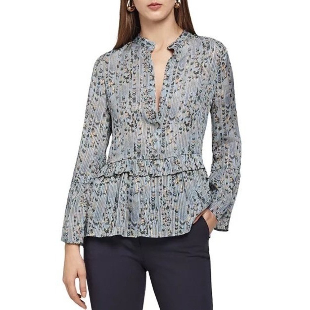 Reiss Sheer Stripe Floral Blouse Flare Sleeve Womens 2 Flowy Boho Twee‎ Fairy